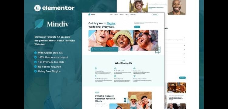 Item cover for download Mindiv - Mental Health Therapy Elementor Template Kit