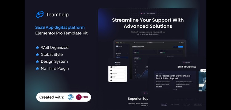 Item cover for download Teamhelp - Help Desk SaaS Elementor Pro Template Kit