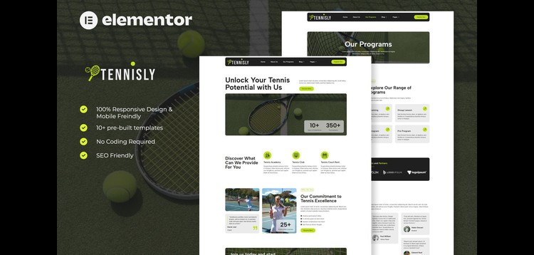 Item cover for download Tennisly - Tennis School & Sports Club Elementor Template Kit