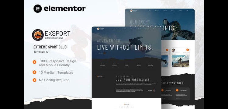 Item cover for download Exsport - Extreme Sport Club Elementor Template Kit