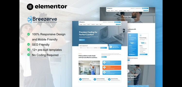 Item cover for download Breezerve - Air Conditioner & HVAC Repair Elementor Pro Template Kit