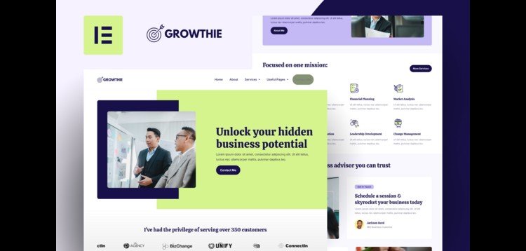 Item cover for download Growthie - Business Coach Elementor Template Kit