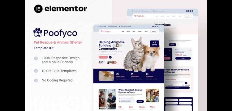 Item cover for download Poofyco - Pet Rescue & Animal Shelter Elementor Template Kit