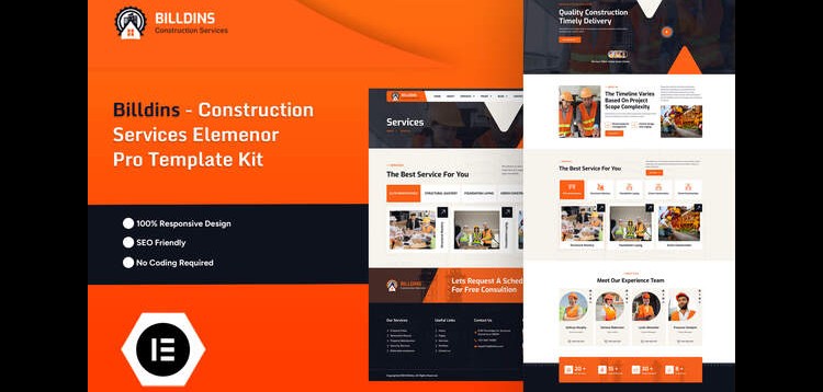 Item cover for download Billdins - Construction Services Elemenor Pro Template Kit