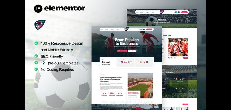 Item cover for download Playyon - Football Team & Sports Academy Elementor Pro Template Kit