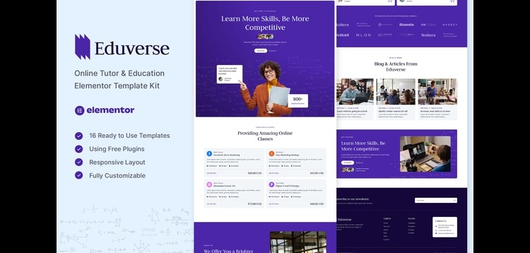 Item cover for download Eduverse - Online Tutor & Education Elementor Template Kit