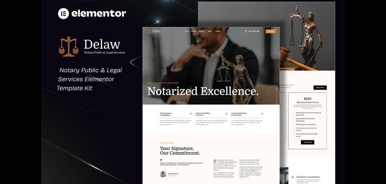 Item cover for download Delaw - Notary Public & Legal Services Elementor Template Kit