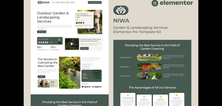 Item cover for download Niwa - Garden & Landscaping Services Elementor Pro Template Kit