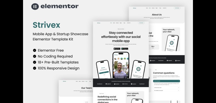 Item cover for download Strivex - Mobile App & Startup Showcase Elementor Template Kit