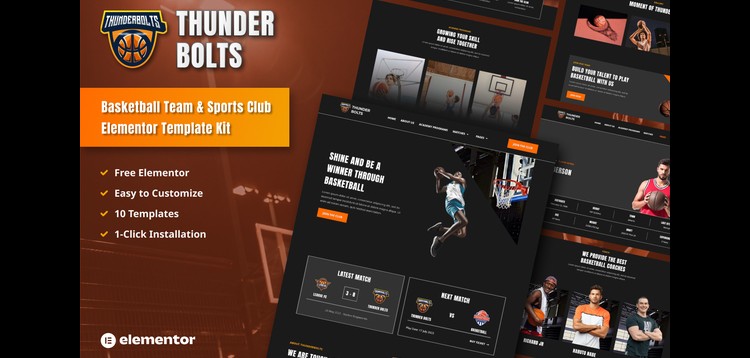 Item cover for download Thunderbolts - Basketball Team & Sports Club Elementor Template Kit