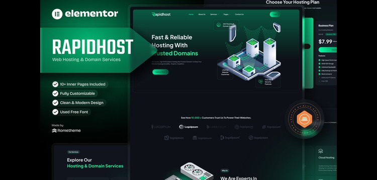 Item cover for download Rapidhost - Web Hosting & Domain Services Elementor Template Kit