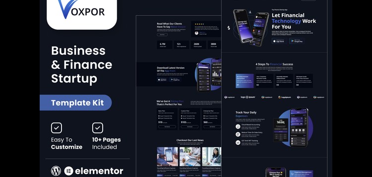 Item cover for download Voxpor - Business & Finance Startup Elementor Template kit