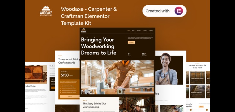 Item cover for download Woodaxe - Carpenter & Craftman Elementor Template Kit