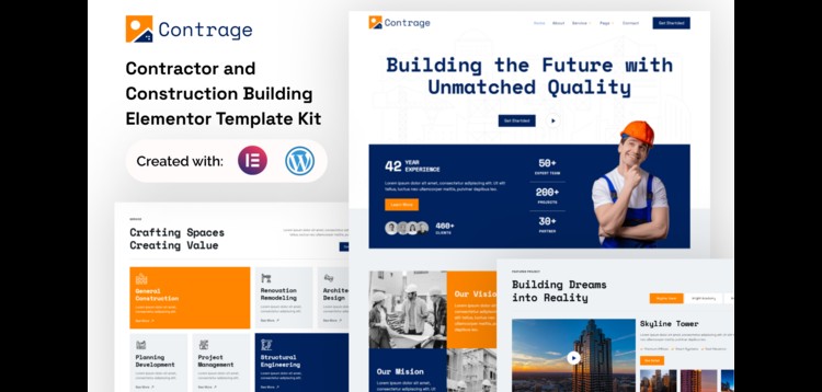 Item cover for download Contrage - Contractor and Construction Building Elementor Template Kit