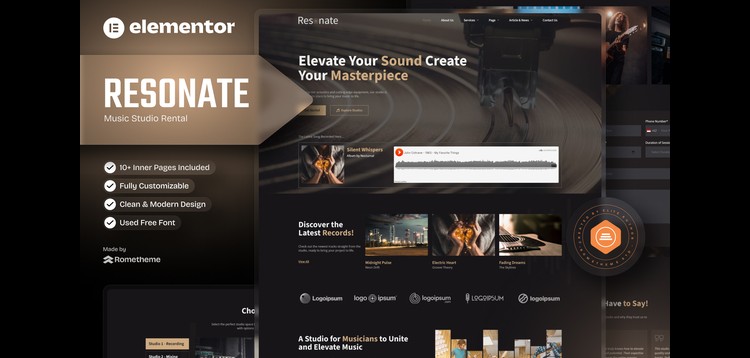 Item cover for download Resonate - Music Studio Production Elementor Template Kit