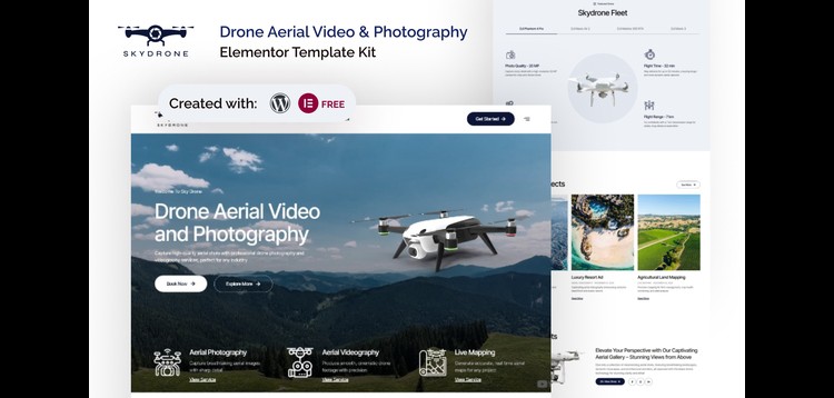 Item cover for download Skydrone - Drone Aerial Video & Photography Elementor Template Kit