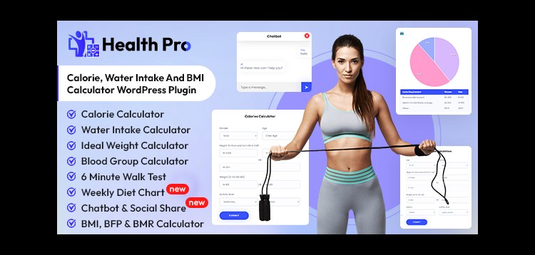 Item cover for download Health Pro - Calorie, Water Intake, BMI Calculator with AI Chatbot Assistant WordPress Plugin