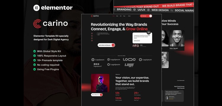 Item cover for download Carino - Dark Digital Agency Elementor Template Kit