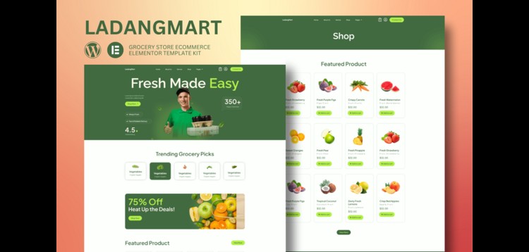 Item cover for download Ladangmart - Grocery Store eCommerce Elementor Template Kit
