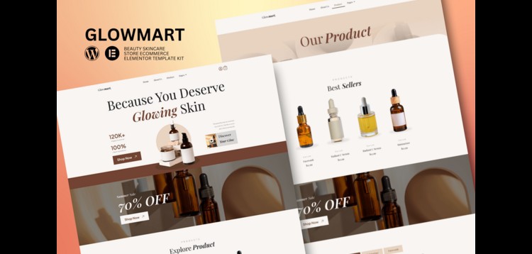 Item cover for download Glowmart - Beauty Cosmestics & Skincare Ecommerce Elementor Template Kit