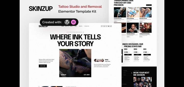 Item cover for download Skinzup - Tattoo Studio & Removal Elementor Template Kit