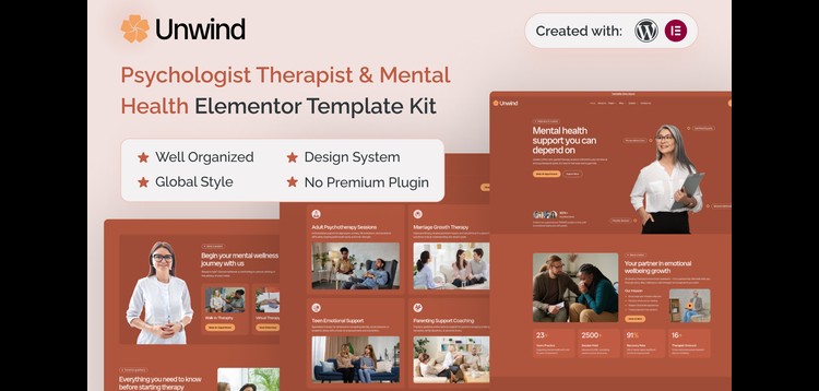 Item cover for download Unwind - Psychologist Therapist & Mental Health Elementor Template KiT