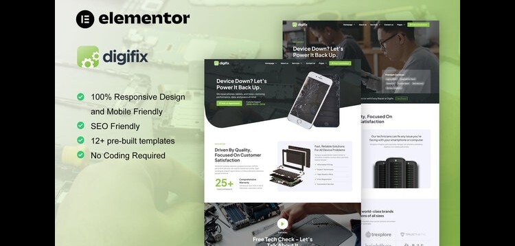 Item cover for download DigiFix - Mobile Phone Repair Elementor Pro Template Kit