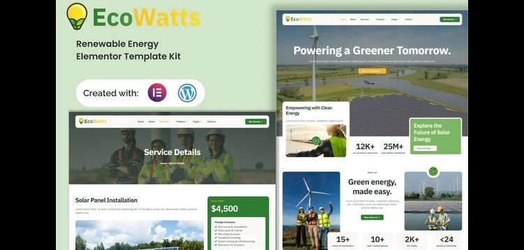 Item cover for download Ecowatts - Renewable Energy Elementor Template Kit