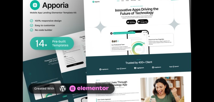 Item cover for download Apporia - Mobile App Landing Elementor Template Kit