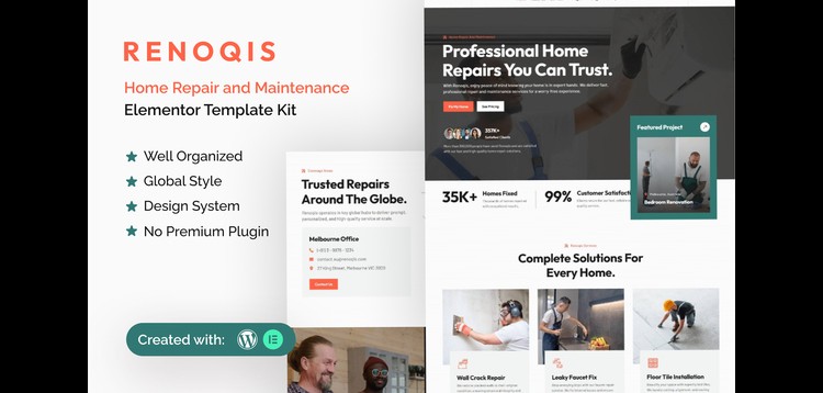 Item cover for download Renoqis - Home Repair & Maintenance Elementor Template Kit