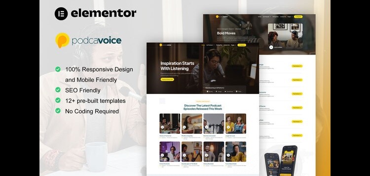 Item cover for download PodcaVoice - Podcaster & Streaming Elementor Template Kit