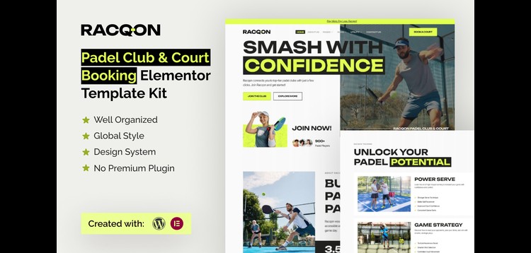 Item cover for download Racqon - Padel Club & Court Booking Elementor Template Kit
