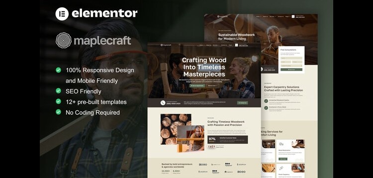 Item cover for download MapleCraft - Carpenter & Custom Furniture Elementor Pro Template Kit