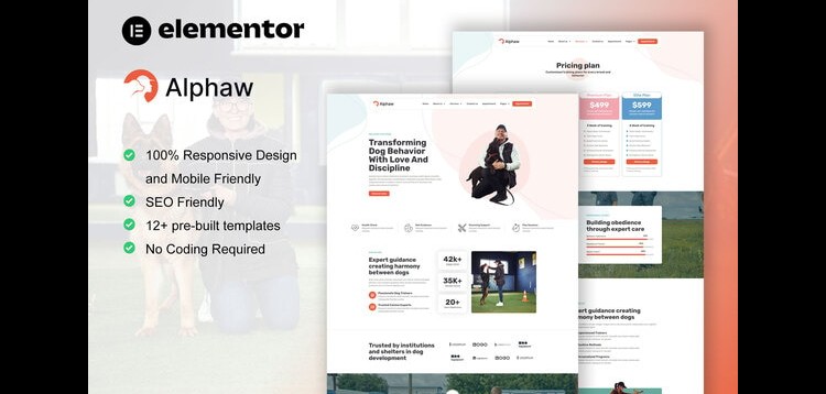 Item cover for download Alphaw - Dog Training Elementor Pro Template Kit