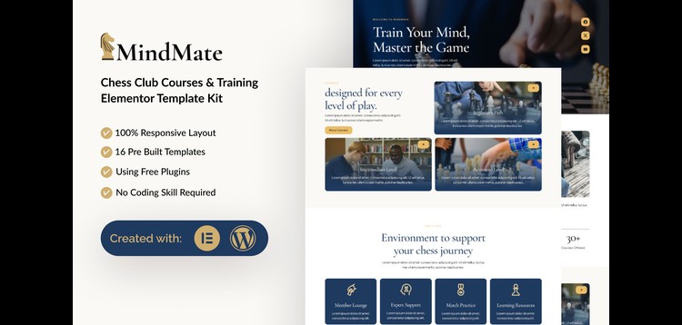 Item cover for download Mindmate - Chess Club Course & Training Elementor Template Kits