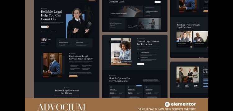 Item cover for download Advocium - Dark Legal & Law Firm Service Website Elementor Template Kits