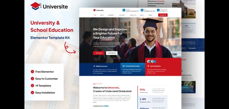 Item cover for download Universite - University & School Education Elementor Template Kit