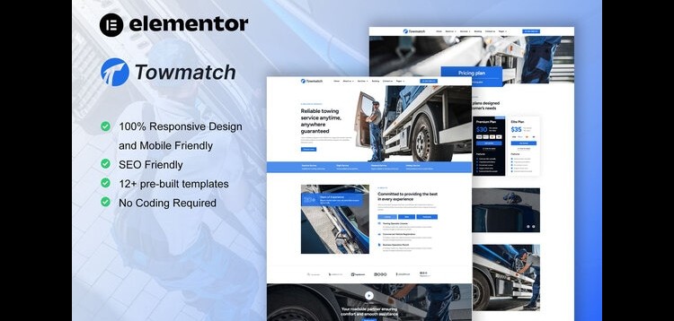 Item cover for download TowMatch - Towing Services Elementor Pro Template Kit