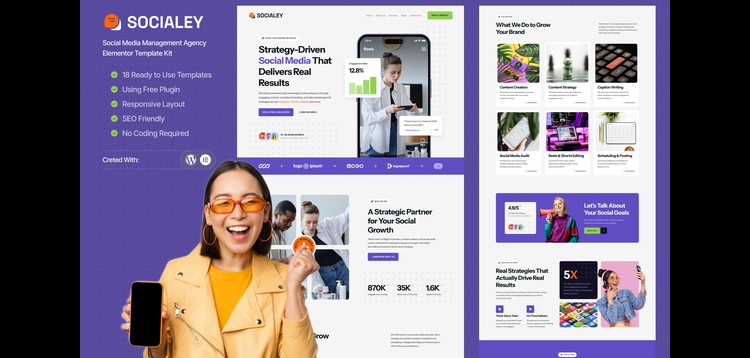 Item cover for download Socialey - Social Media Management Agency Elementor Template Kit