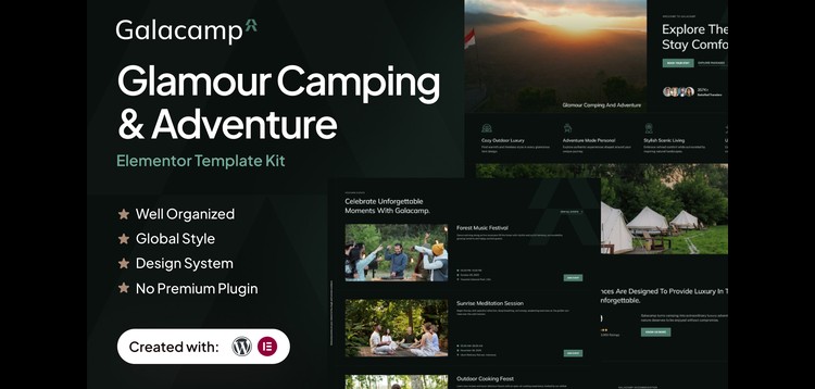 Item cover for download Galacamp - Glamour Camping & Adventure Elementor Template Kit