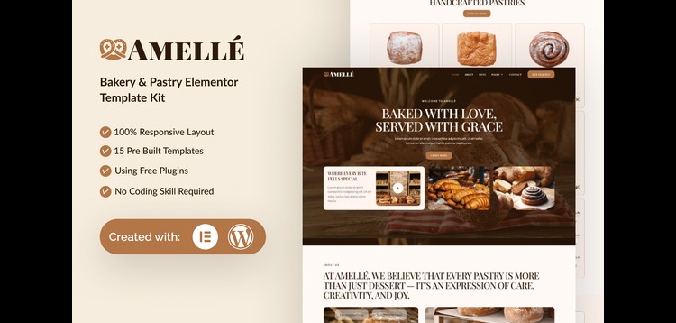 Item cover for download Amelle - Bakery & Pastry Elementor Template Kit
