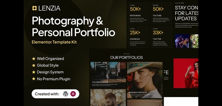 Item cover for download Lenzia - Photography & Personal Portfolio Elementor Template Kit