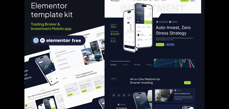 Item cover for download Invemon - Mobile Apps Trading & Investment Elementor Template kit
