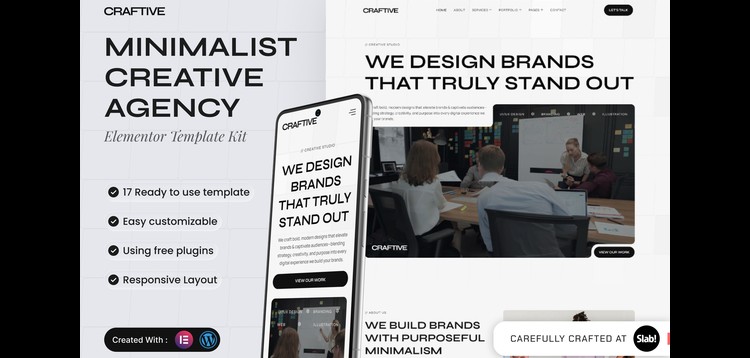 Item cover for download Craftive - Minimalist Creative Agency Elementor Template Kit