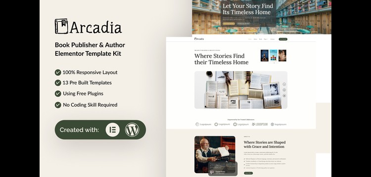 Item cover for download Arcadia - Book Publisher & Author Elementor Template Kit