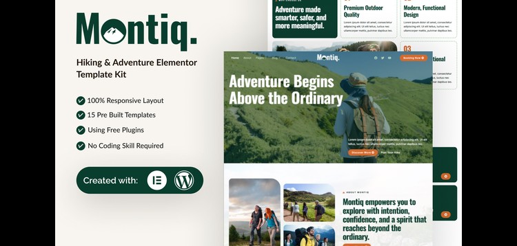 Item cover for download Montiq - Hiking & Adventure Elementor Template Kit