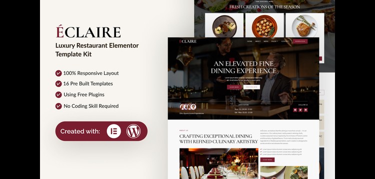 Item cover for download Eclaire - Luxury Restaurant Elementor Template Kit