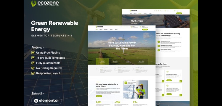 Item cover for download Ecozene - Green Renewable Energy Elementor Template Kit