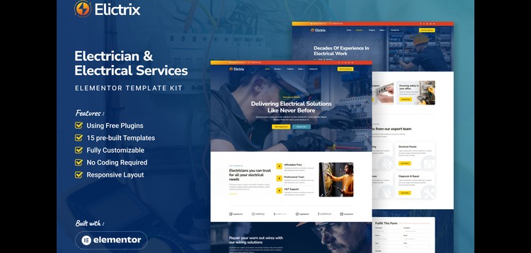 Item cover for download Elictrix - Electrician & Electrical Services Elementor Template Kit
