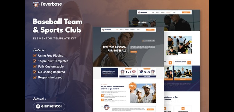 Item cover for download Feverbase - Baseball Team & Sports Club Elementor Template Kit